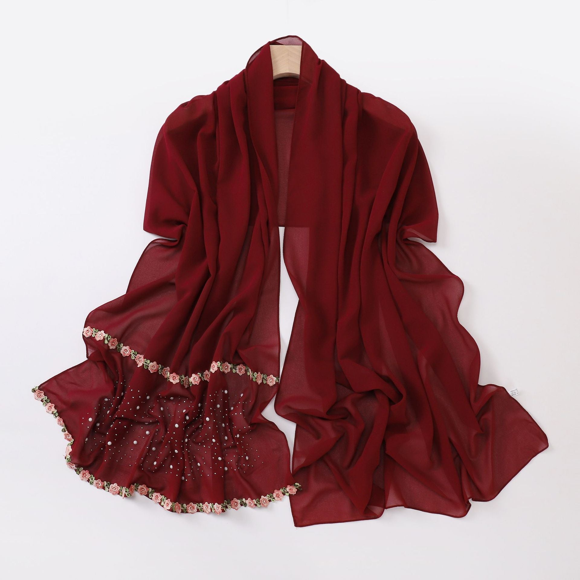 New ceramic hot diamond pearl chiffon scarf pastoral lace yarn scarf Middle East and Africa headscarf