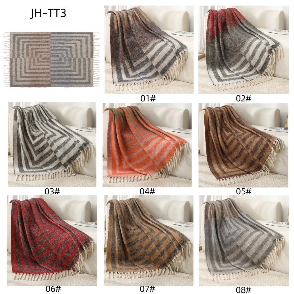 Blanket new European and American autumn and winter imitation mohair thickened striped large shawl jacquard blanket