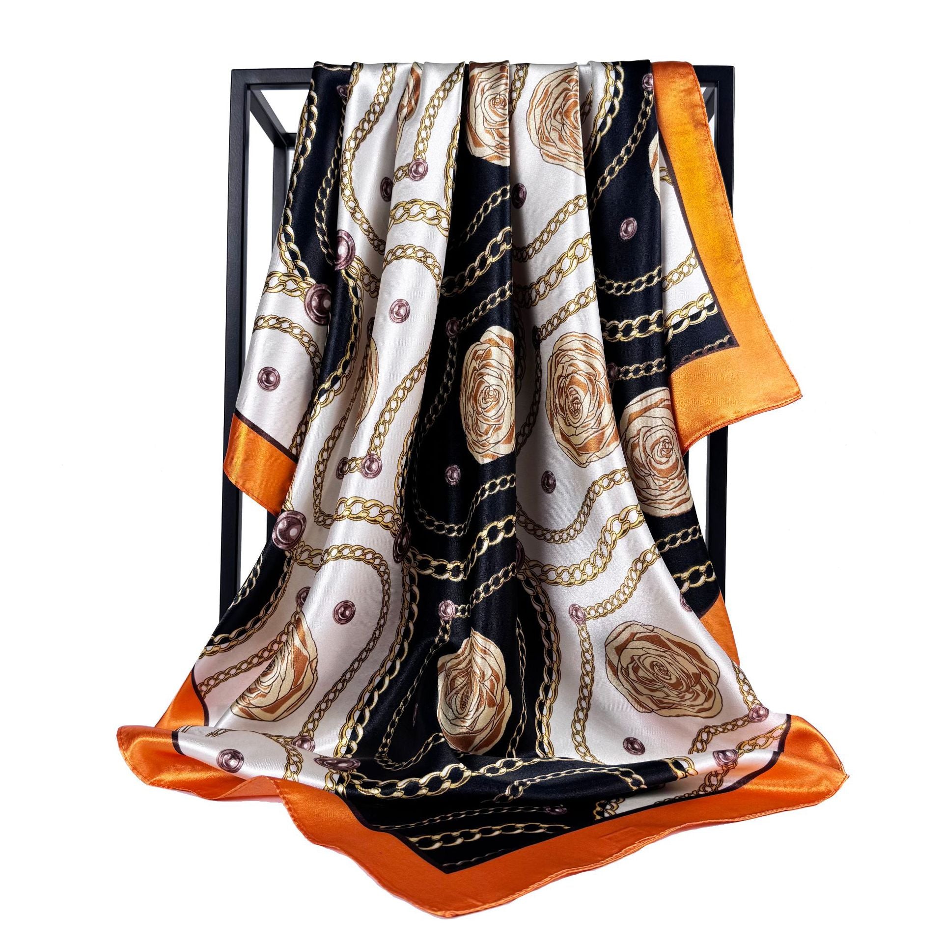 Elegant temperament women's chain camellia flower print scarf 90cm large square scarf, Indonesian national headscarf