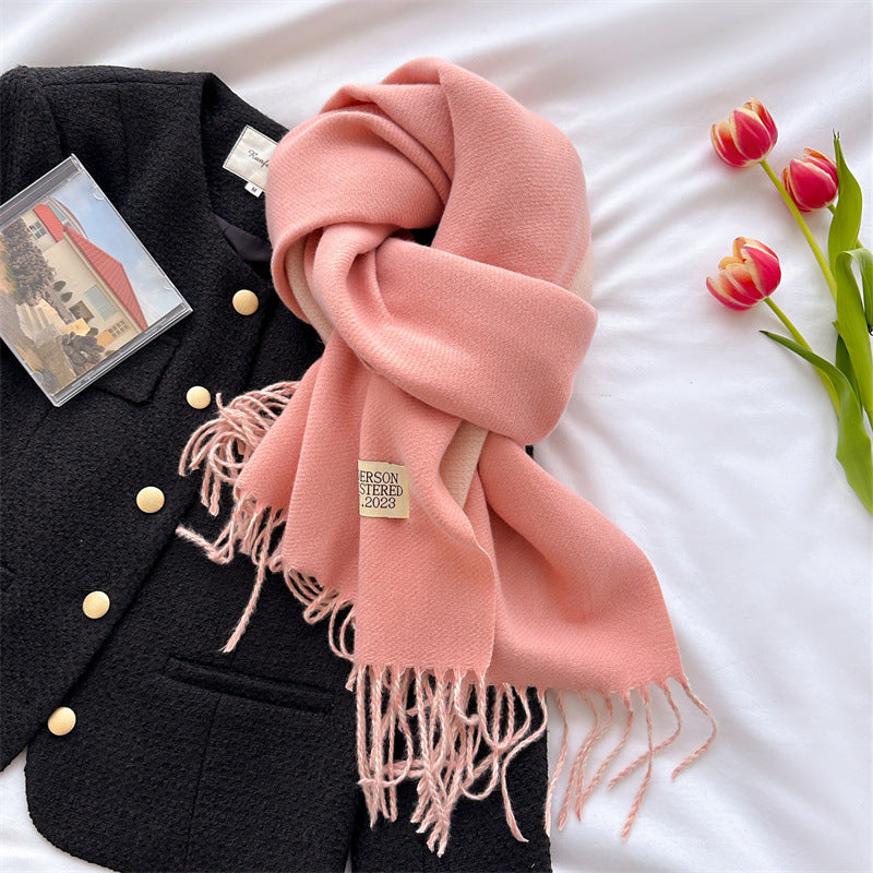 Autumn and winter new double-sided imitation cashmere scarf women's solid color long shawl scarf