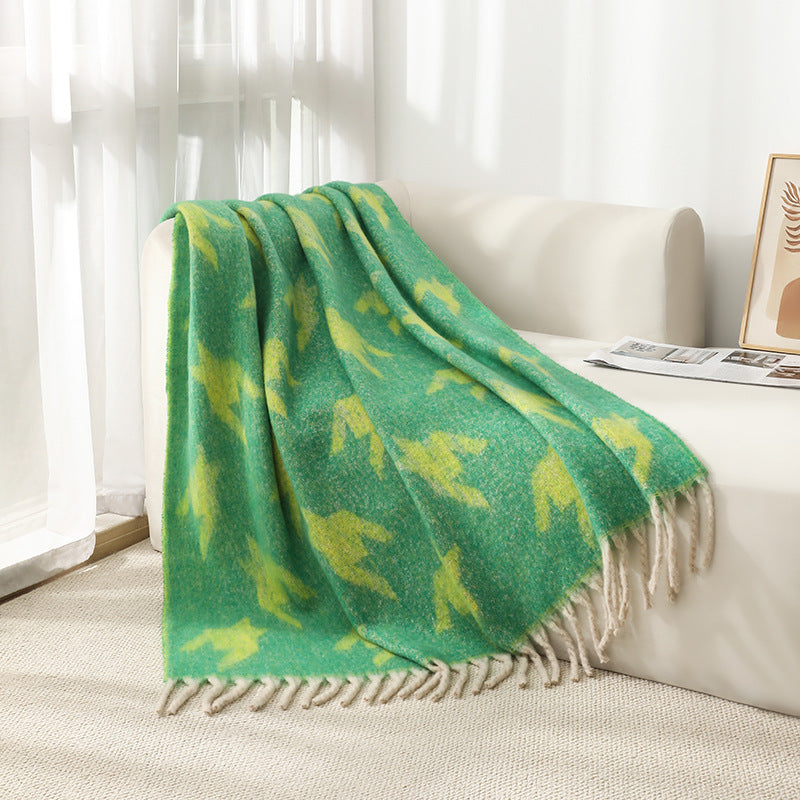 Blanket new European, American autumn and winter imitation mohair thickened thousand bird grid large shawl jacquard blanket