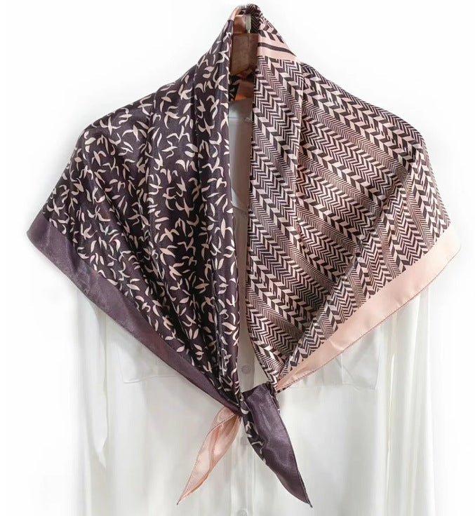 Simple and elegant plant flower flower, satin 90 square scarf, high-end women's headscarf with hand gift silk scarf