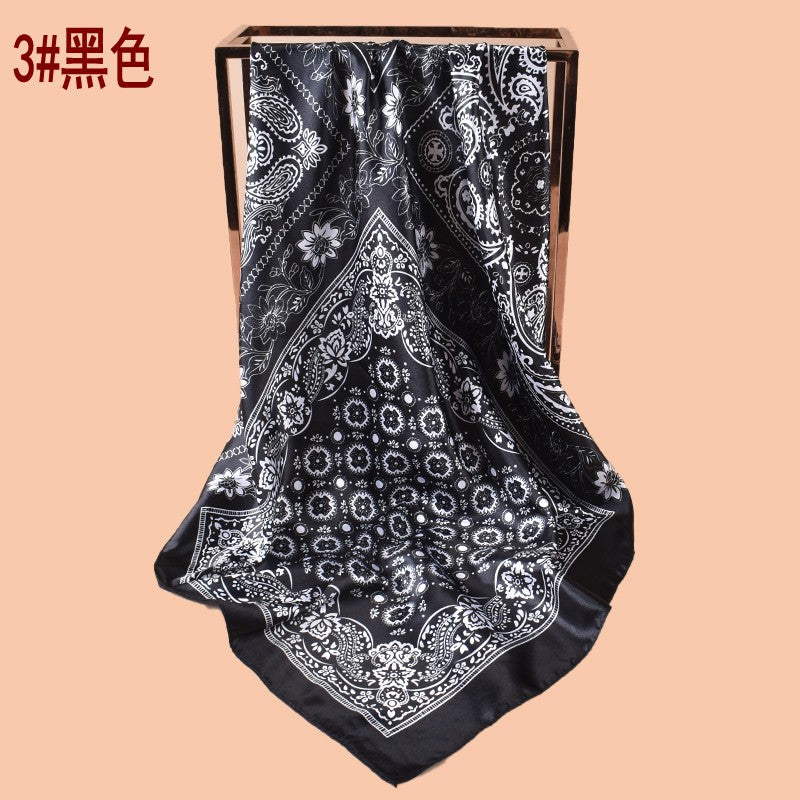 New 90cm-satin plaid cashew flower printing square scarf with sunscreen, bag head silk scarf decoration, scarf