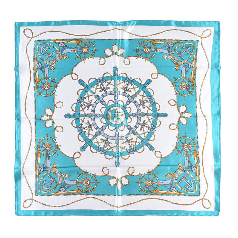 New fashionable and elegant roulette pattern printing 90-color square scarf, headscarf, scarf, silk scarf.