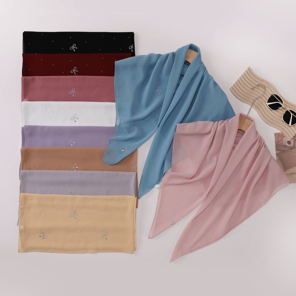 Simple solid color hot diamond pearl chiffon square scarf fashion scarf 90CM