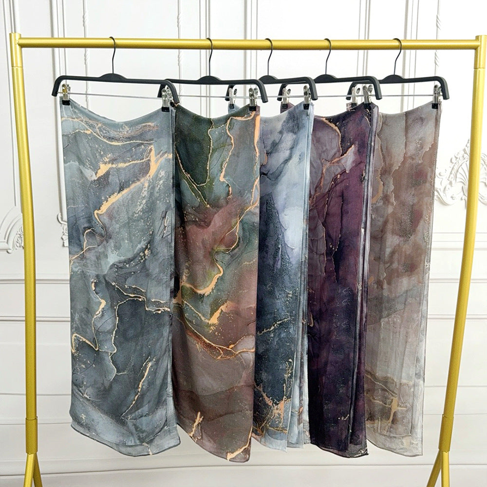 Modal cotton Jersey headscarf marble pattern digital print scarf ethnic Muslim shawl headscarf