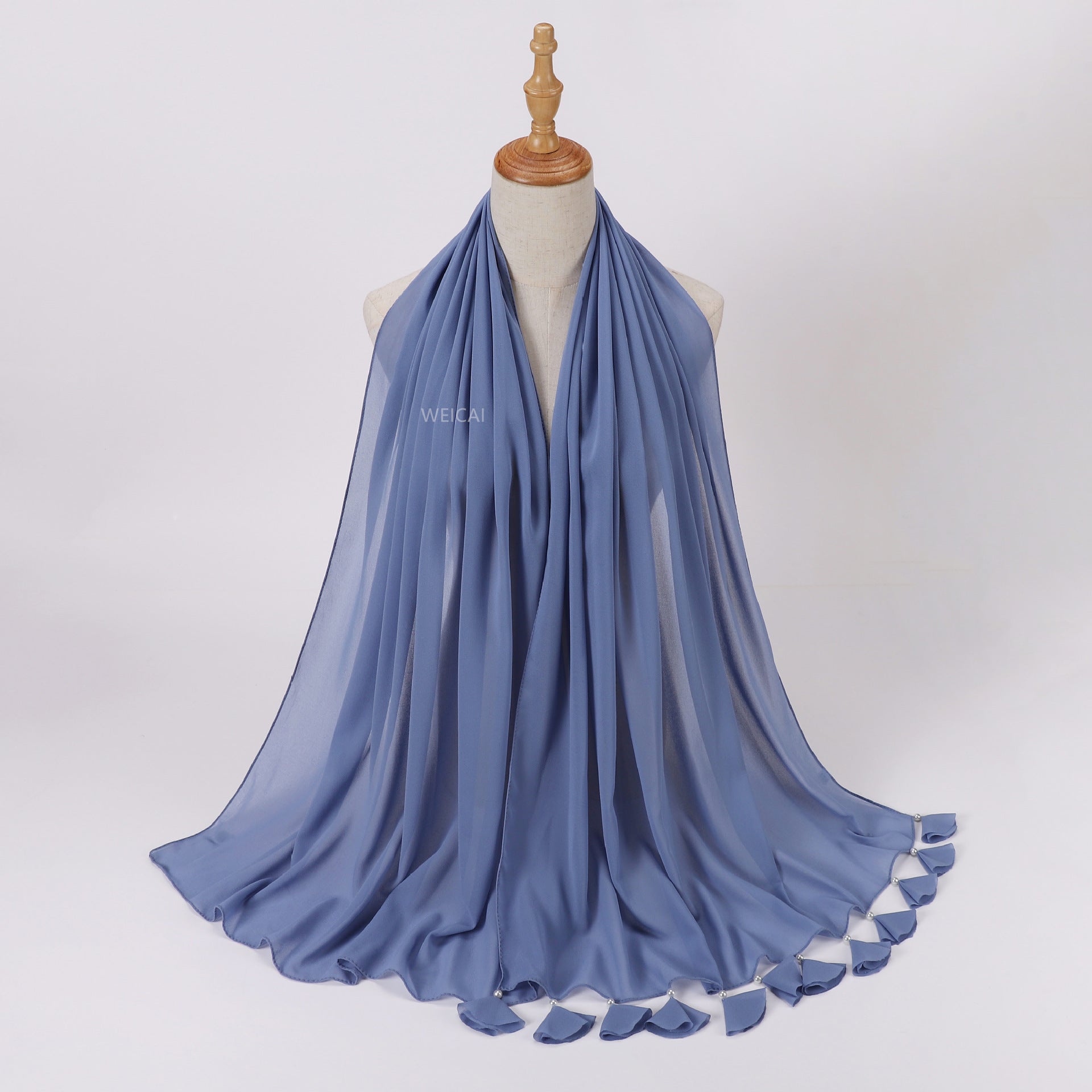New solid color pearl chiffon flower fringed scarf  scarf Middle East headscarf hijab Malay long scarf