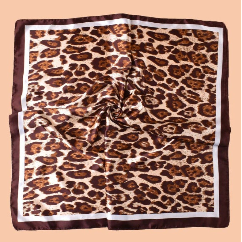 2025 new 90-satin fashion leopard print versatile printed square scarf with sunscreen, bag head silk scarf decoration, scarf
