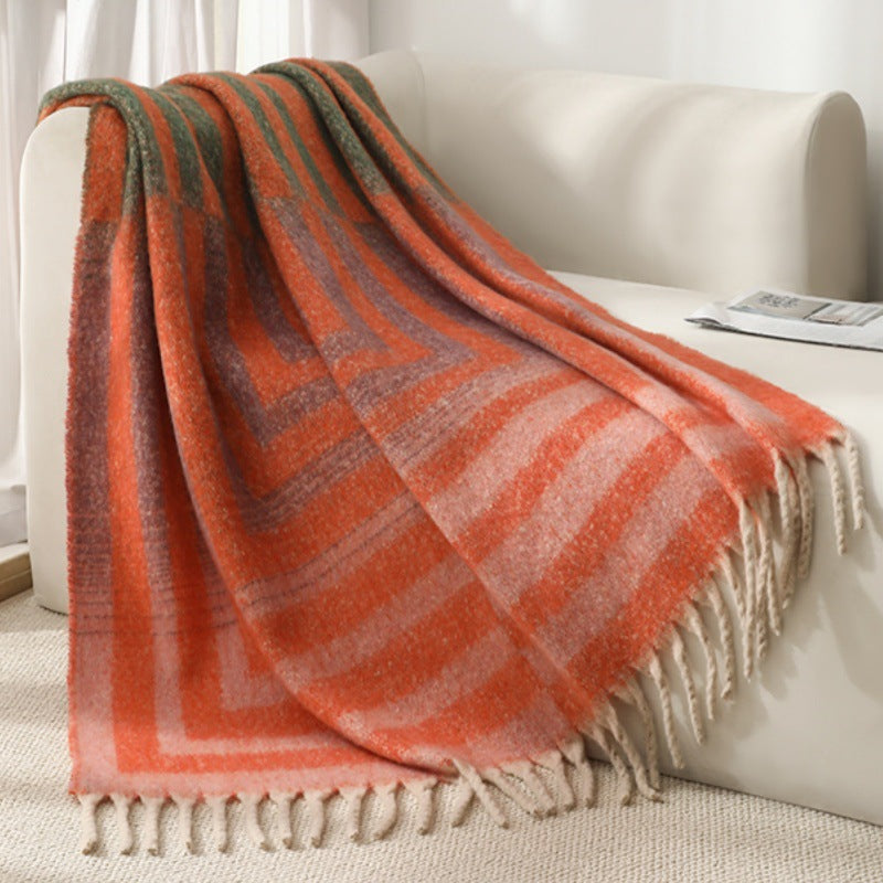Blanket new European and American autumn and winter imitation mohair thickened striped large shawl jacquard blanket