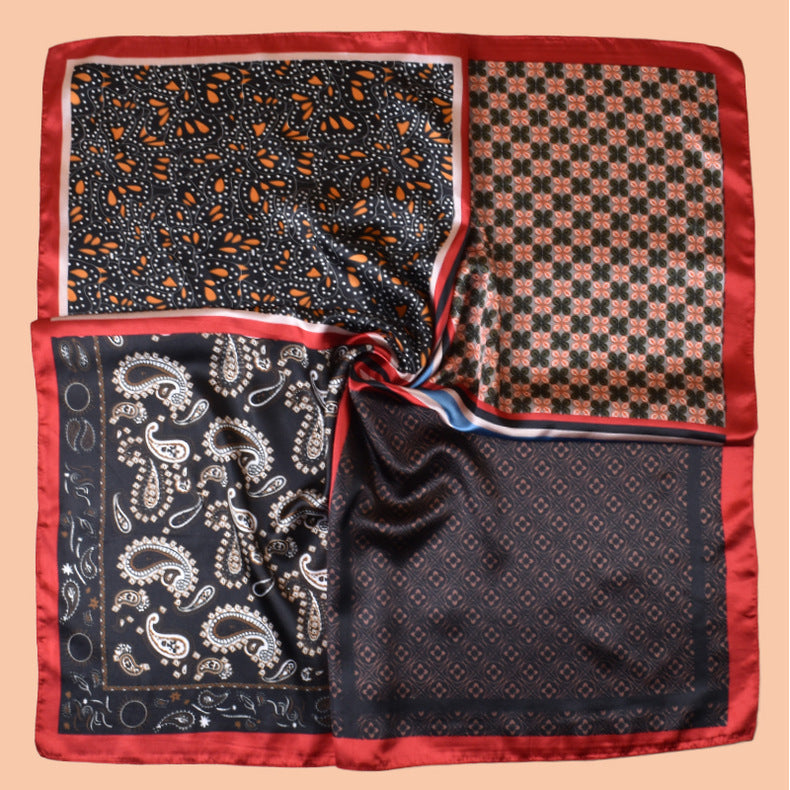 2025 new 90-satin combination pattern versatile printed square scarf with sunscreen, bag head silk scarf decoration, scarf