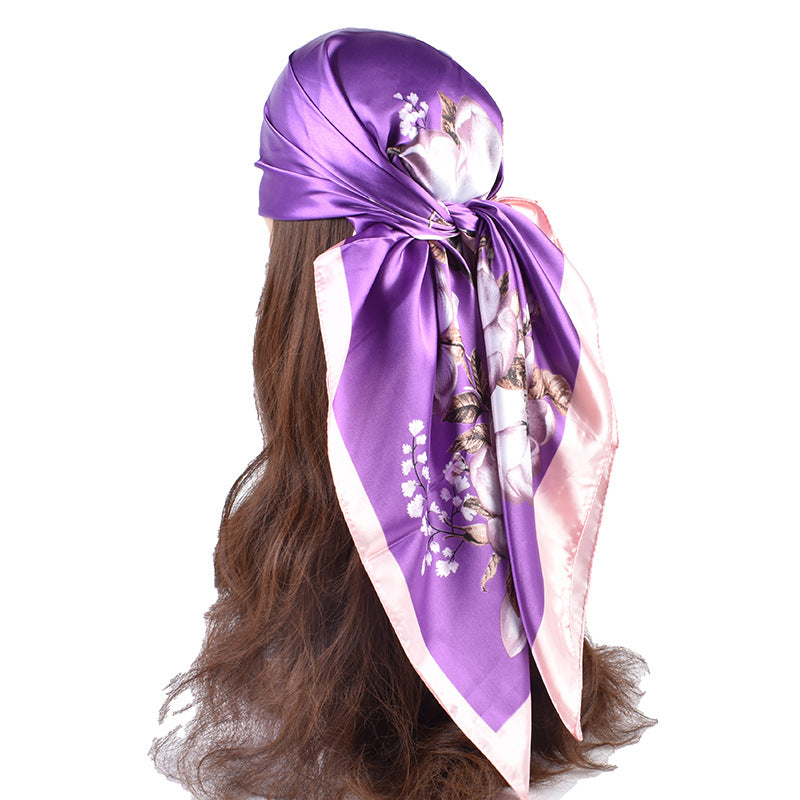 New Fashion Retro Floral Pattern Printing 90 * 90 Satin Large Square Scarf Silk Scarf