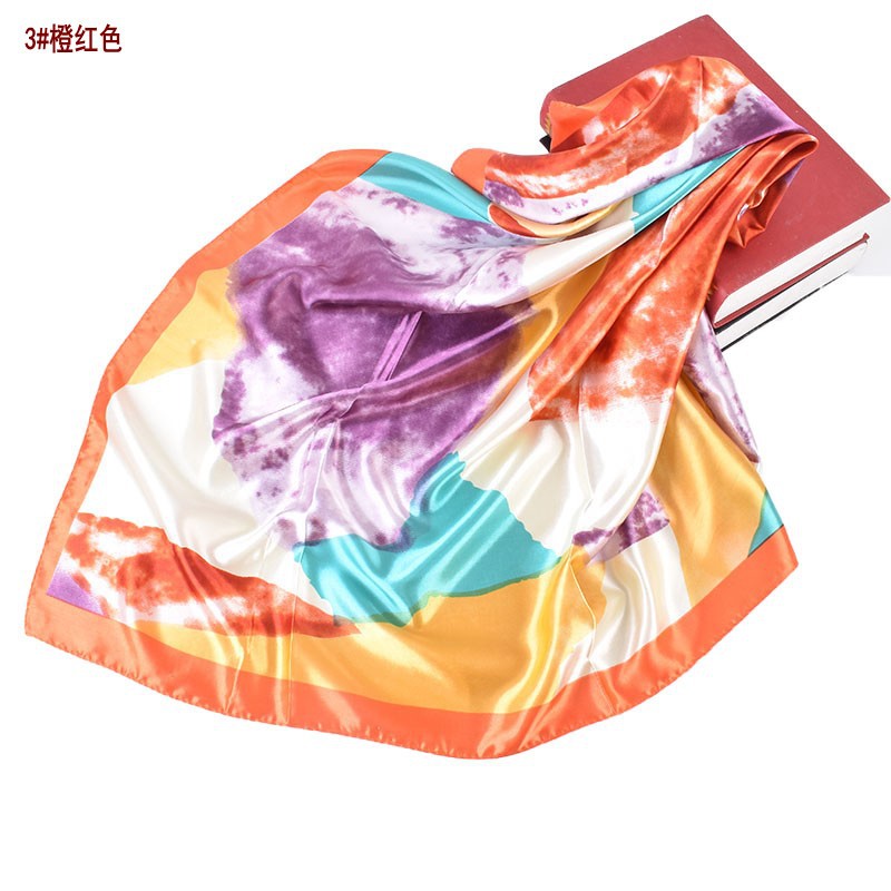 Autumn and winter new gradual change silk scarf printing 90cm satin high-end silk scarf square scarf versatile retro printing women