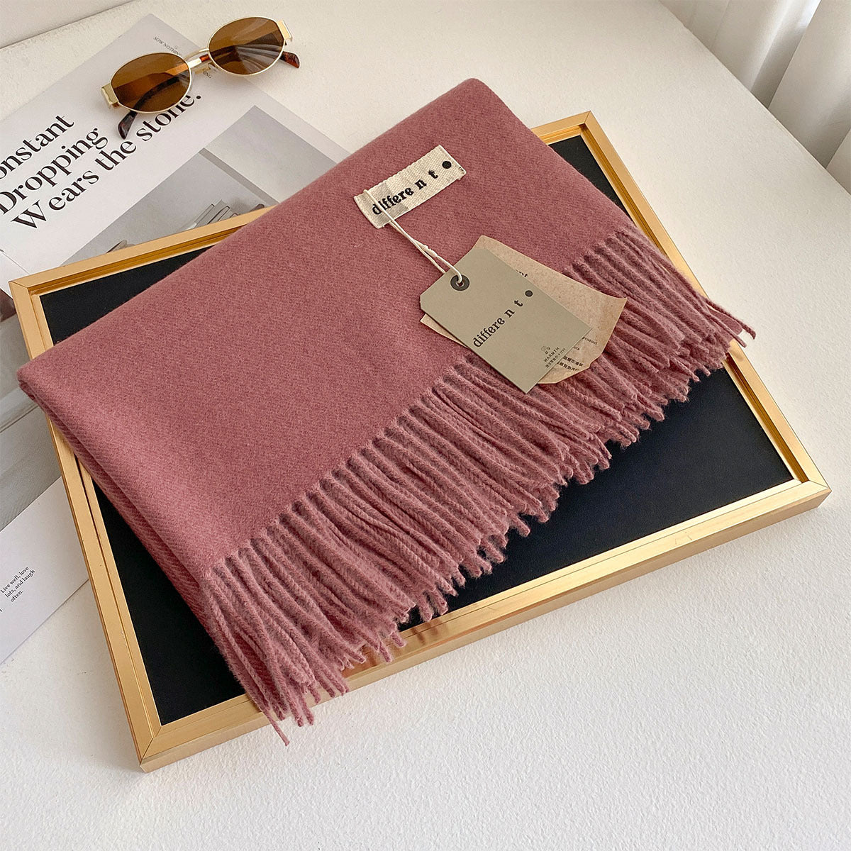 2025 Winter Imitation Cashmere Solid Color Scarf Women's Medium and Long Warm Scarf Shawl