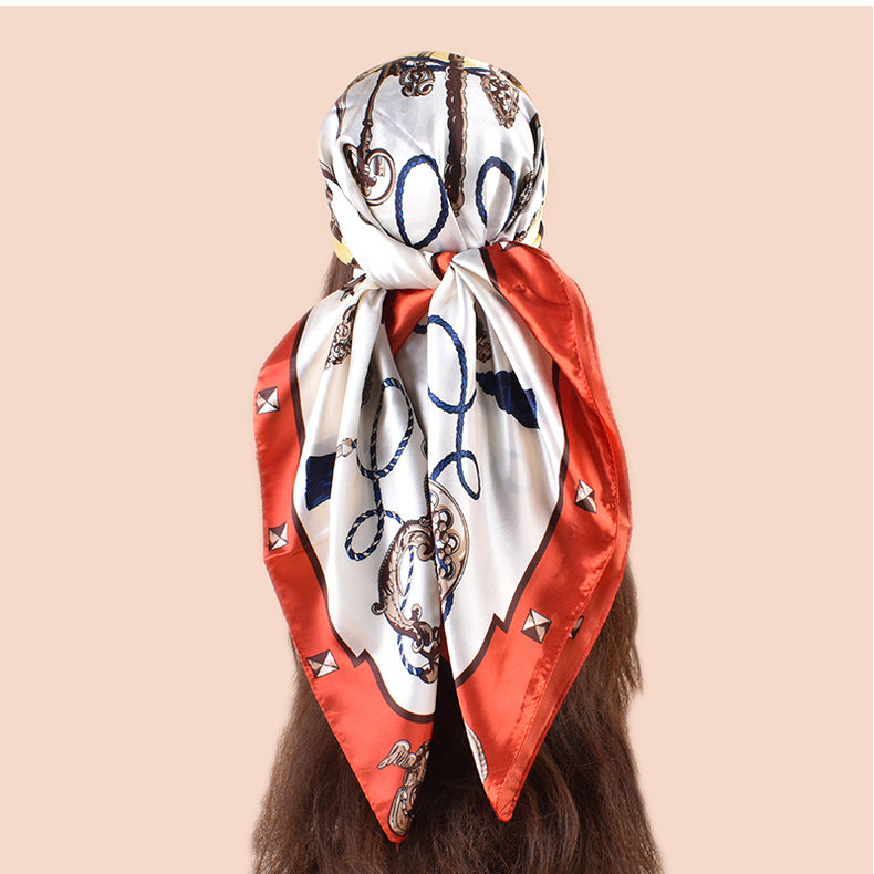 Spring new large shawl simulation silk metal key printing silk scarf bag head scarf 90-color diced large square scarf batch