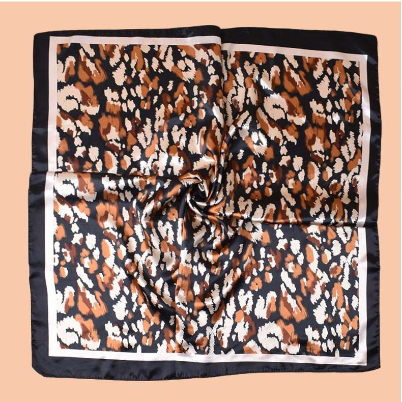 2025 new 90-satin geometric leopard print versatile printed square scarf with sunscreen, bag head silk scarf decoration, scarf