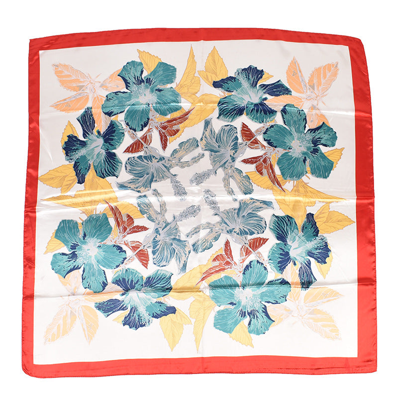 Summer new fashion flower print 90 satin large square scarf silk scarf headscarf