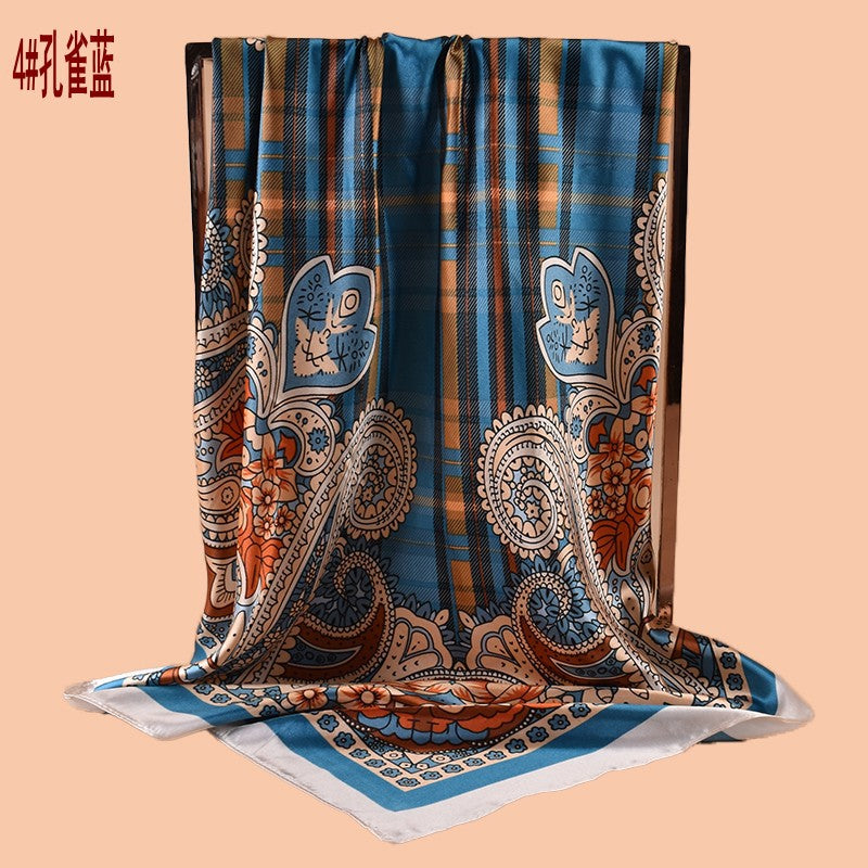 New 90 satin geometric plaid cashew print square scarf with sunscreen bag head silk scarf decorative scarf