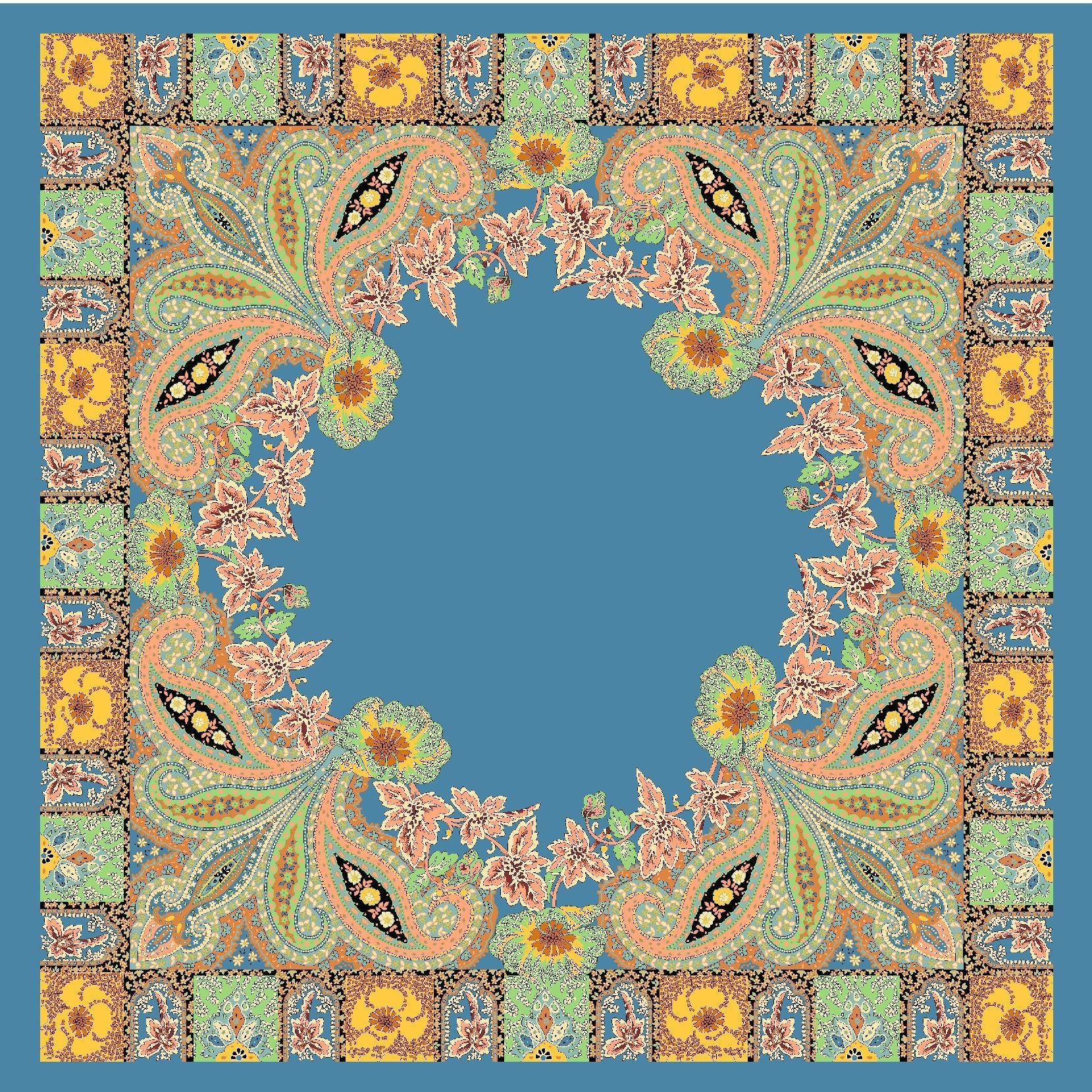 Spring new versatile big cashew 90cm square scarf silk scarf, classic retro printed scarf scarf