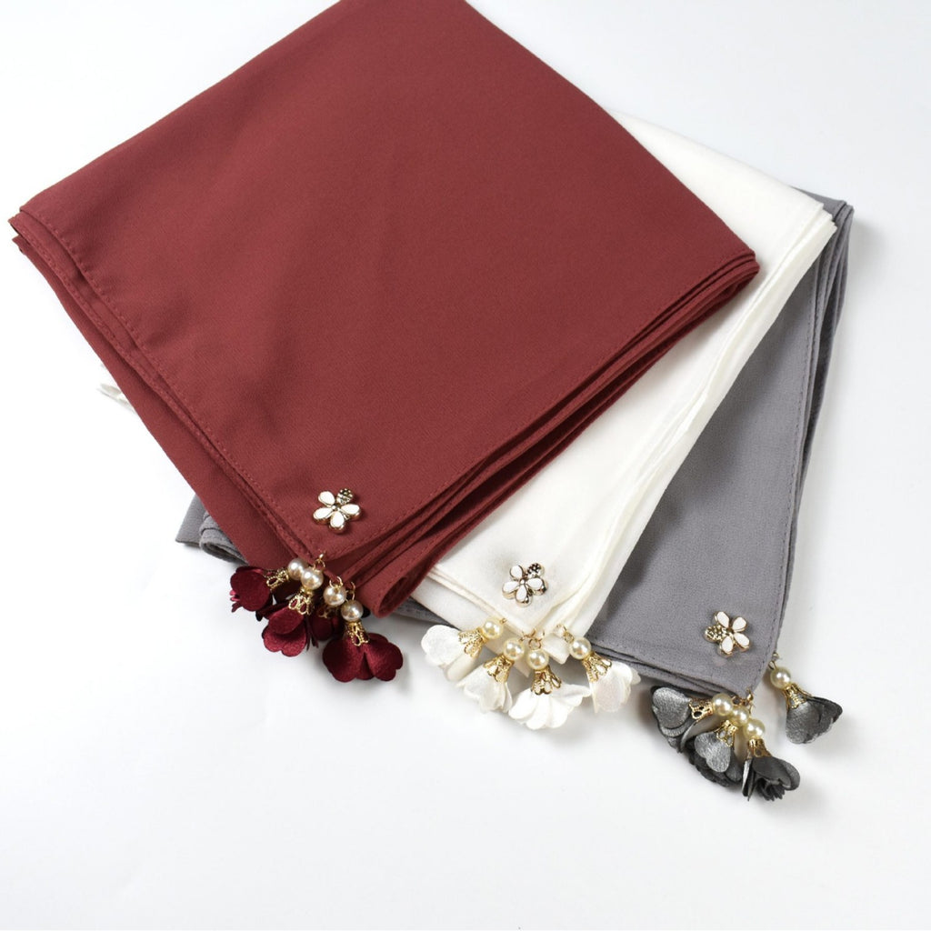 New solid color pearl chiffon square scarf 90 headscarf ins small fresh silk scarf yarn hijab