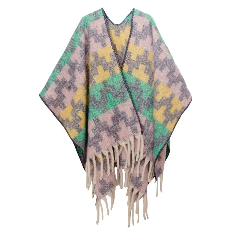 2025 new European and American autumn and winter circle yarn imitation mohair thickened jacquard Great Wall shawl