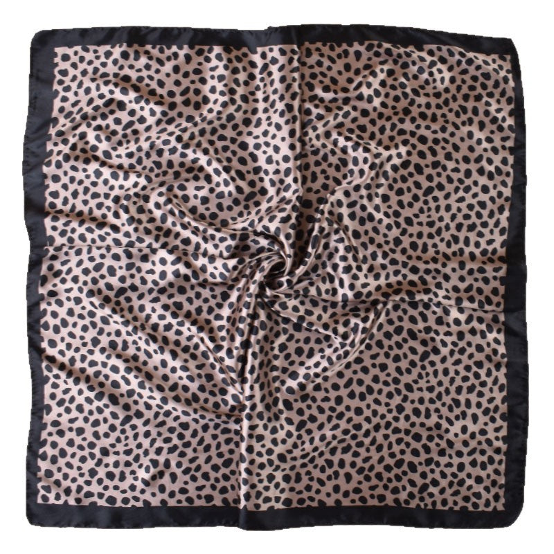 2025 new 90cm-satin classic leopard print square scarf with sunscreen, head silk scarf decorative scarf