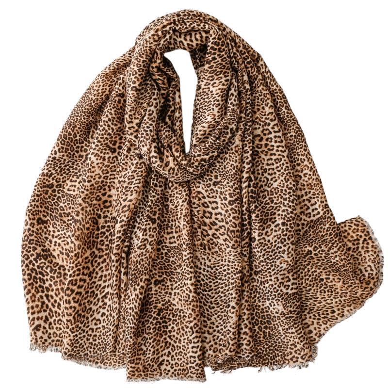 cotton and linen feel scarves leopard leopard print rough edge printing shawl women