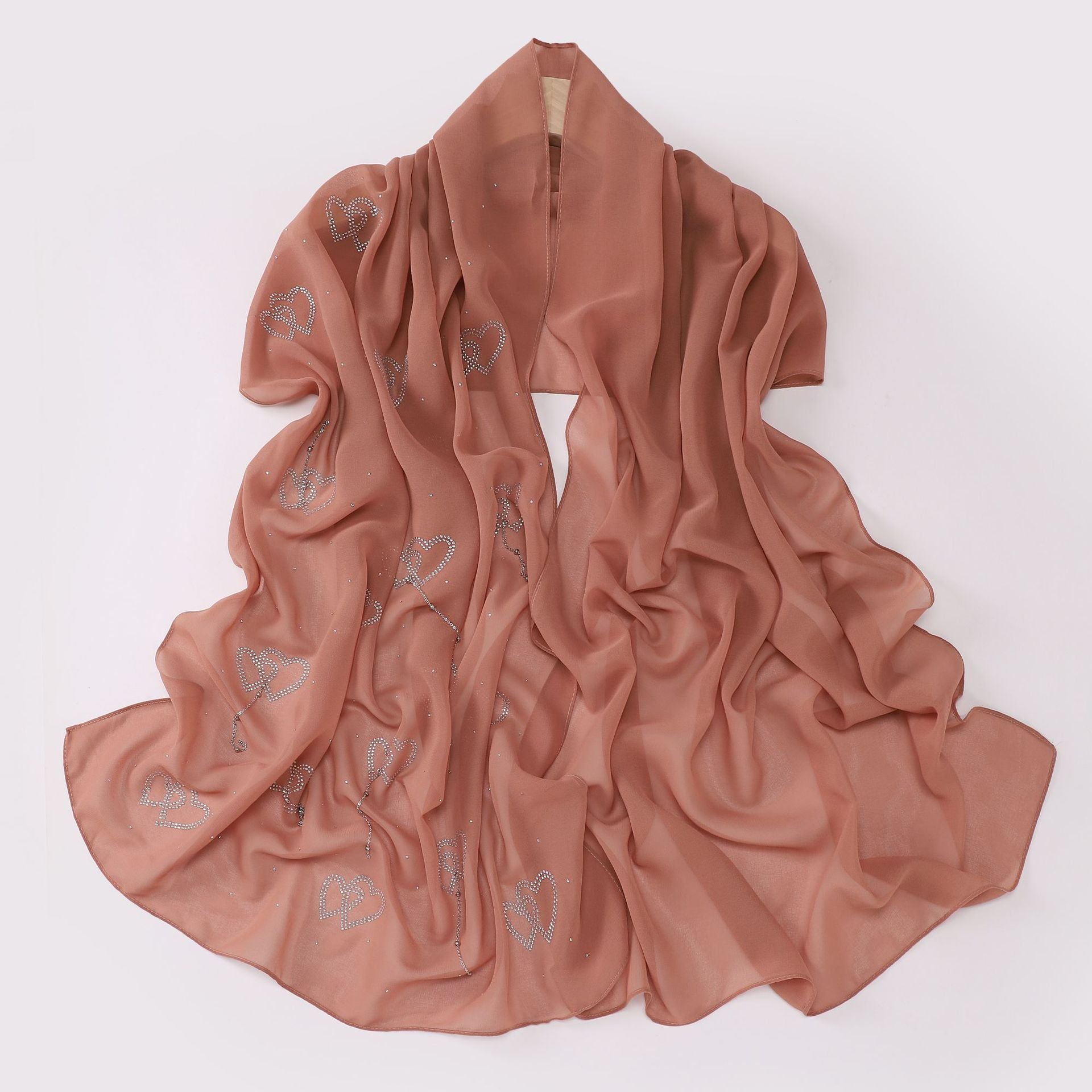 New pearl chiffon double love hot diamond hanging pendant long towel yarn Middle East Malay headscarf