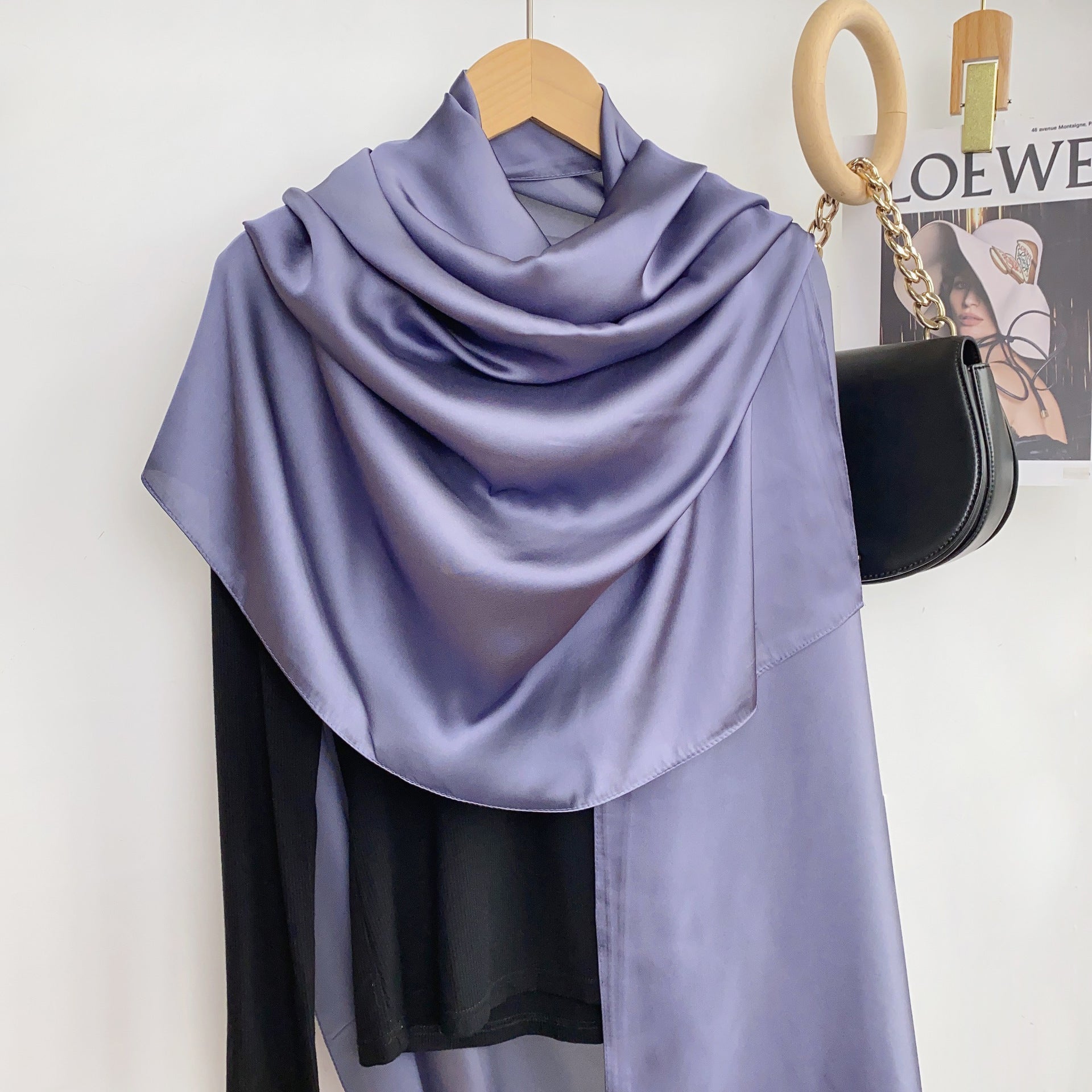 Simple and versatile monochrome solid color new silk satin long silk scarf headscarf, elegant temperament women's vacation shawl