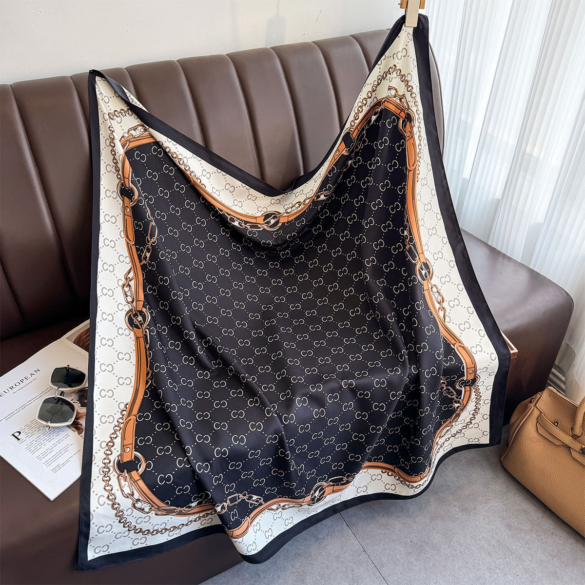 Korean version of the new twill square scarf belt, classic versatile temperament, thin silk scarf, neck protection, versatile foreign style neck