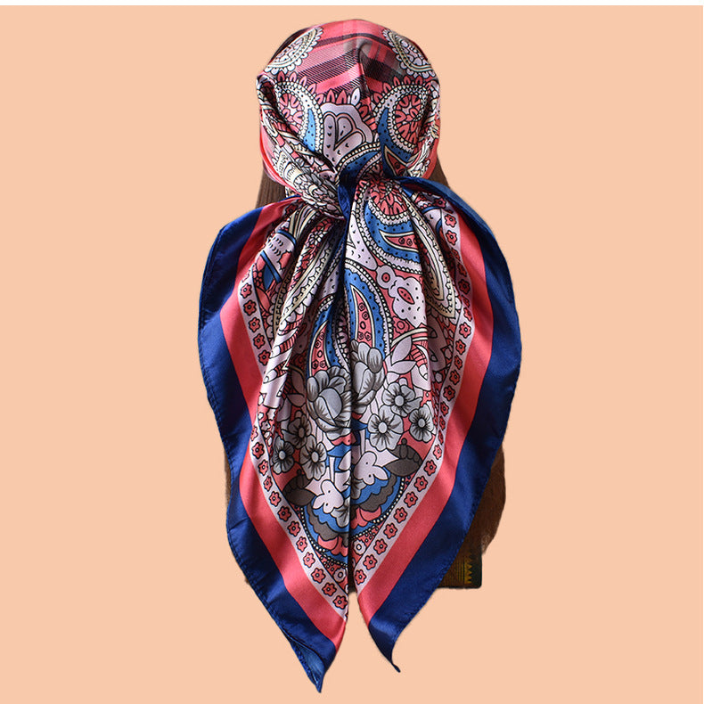 New 90 satin geometric plaid cashew print square scarf with sunscreen bag head silk scarf decorative scarf