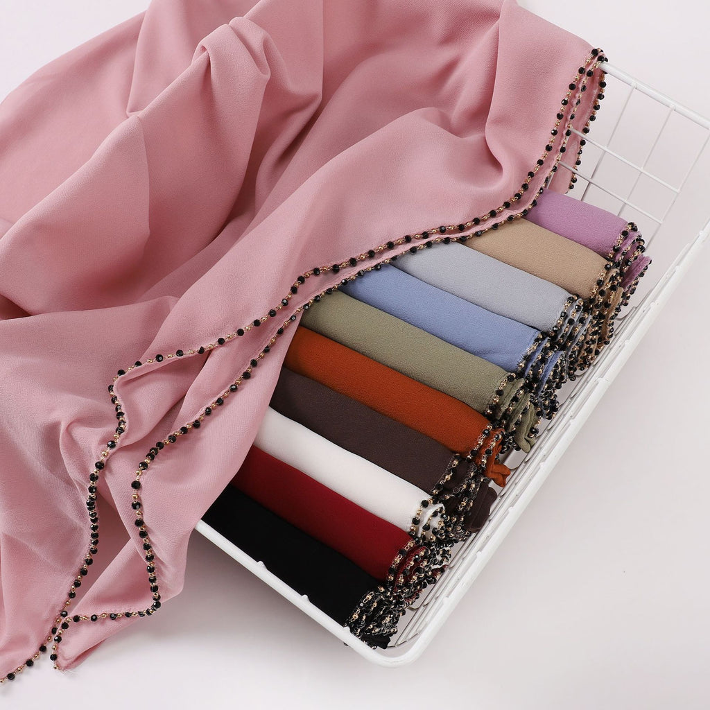 New copper chain, black crystal pearl chiffon scarf, yarn scarf, Middle East and Africa headscarf.