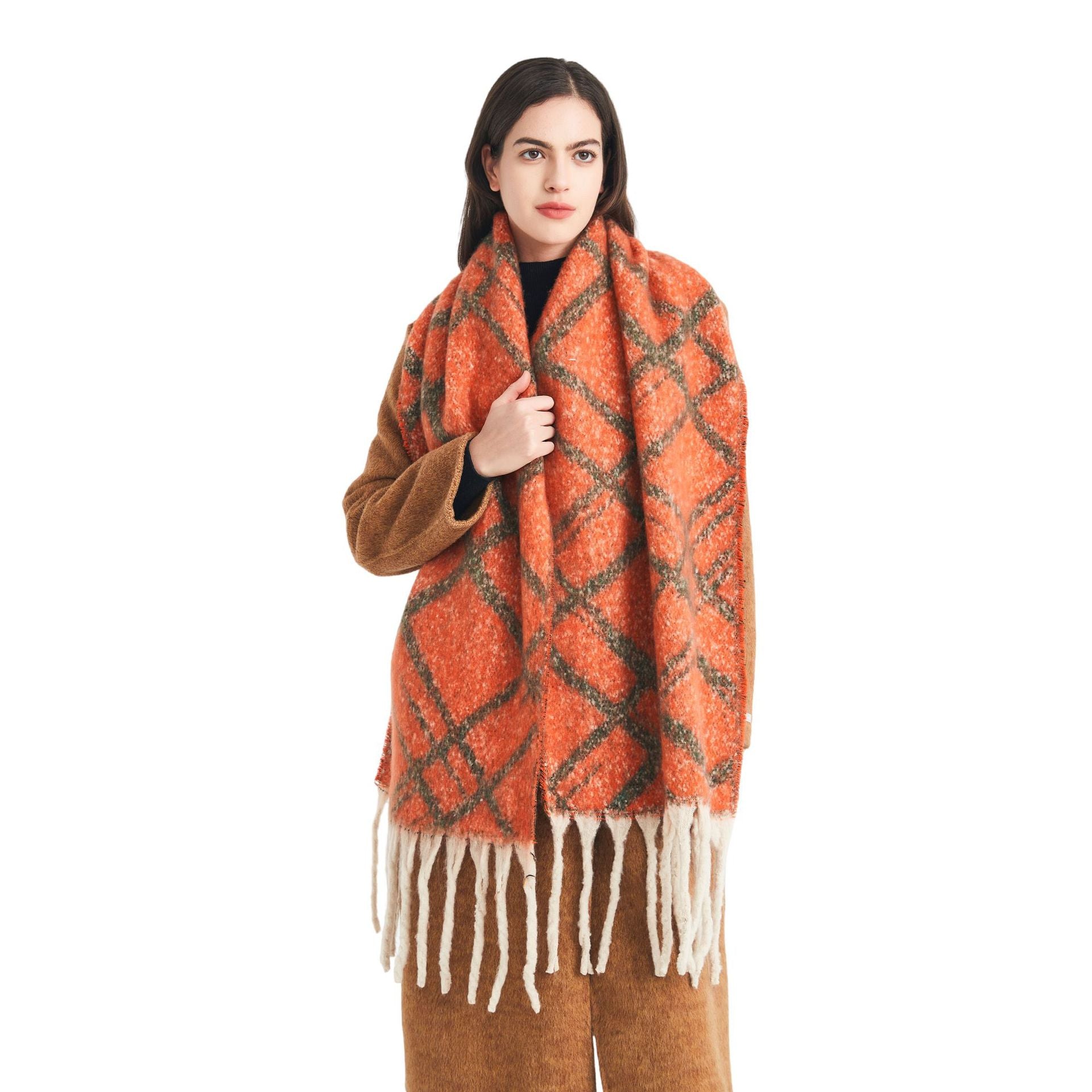 Europe, America, autumn and winter new loop yarn imitation mohair jacquard double grid scarf