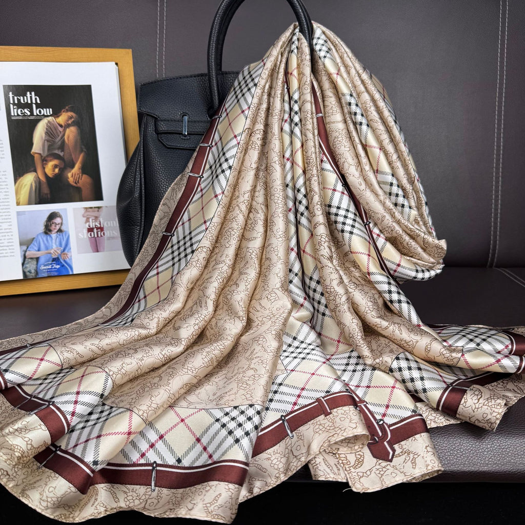 Fashion Korean version of simple and versatile Li brocade long printed silk scarf, simple and elegant temperament women's vacation shawl