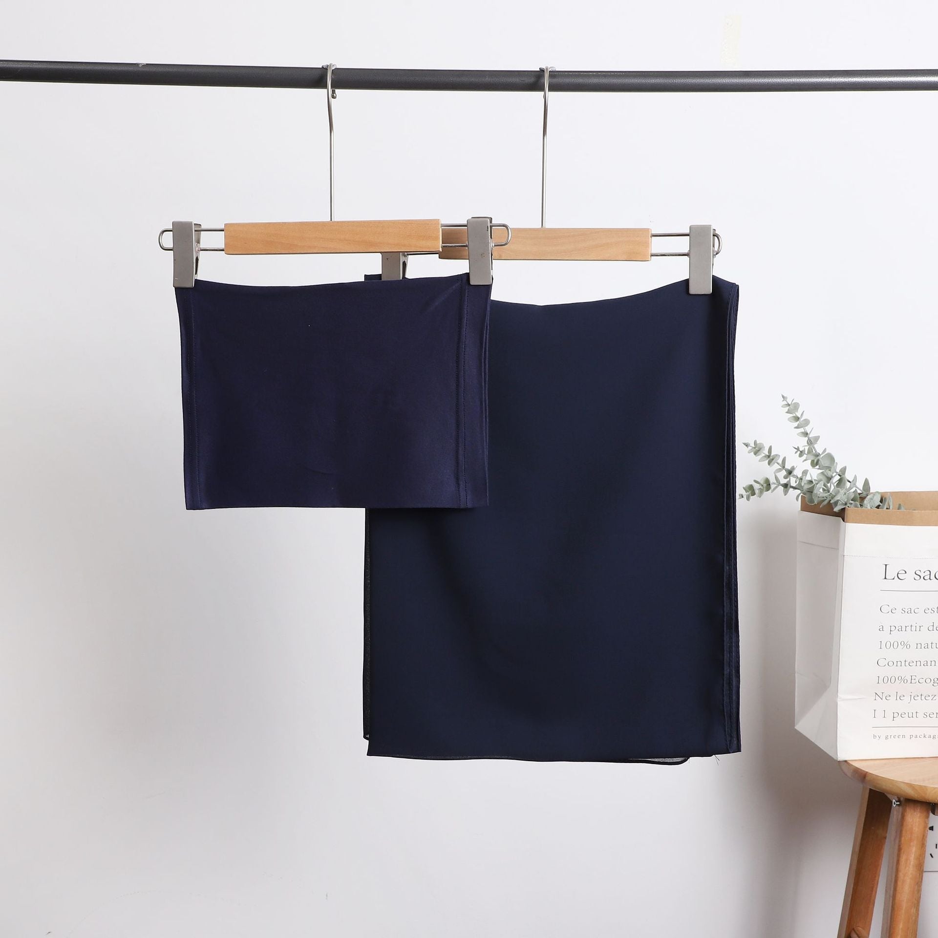 Pearl Chiffon Long Towel with Milk Silk Bottoming Cap of The Same Color, Middle Eastern Women's Headscarf