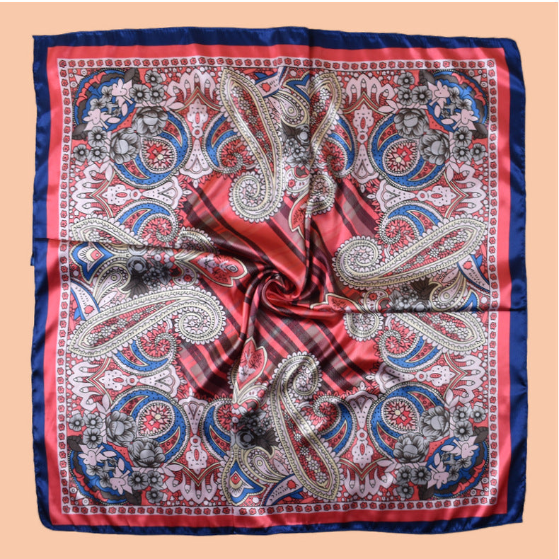 New 90 satin geometric plaid cashew print square scarf with sunscreen bag head silk scarf decorative scarf