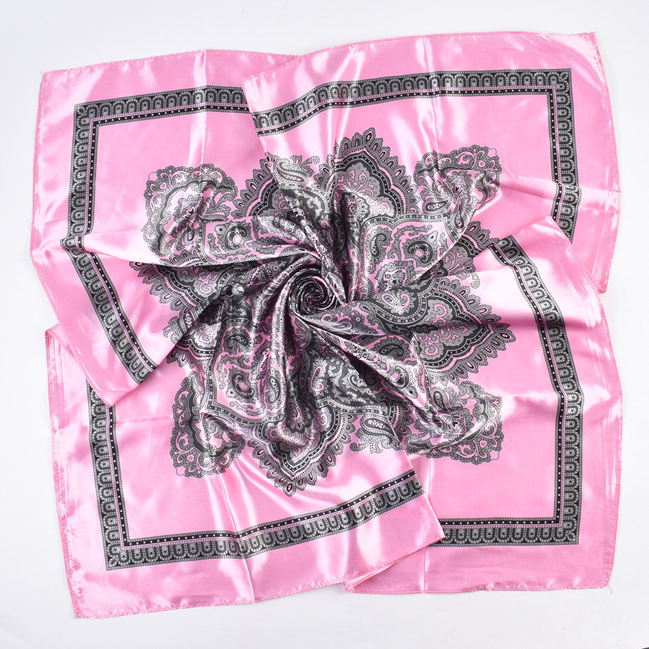 Autumn versatile decorative scarf fashion printing high-quality satin 90cm * 90cm satin square scarf