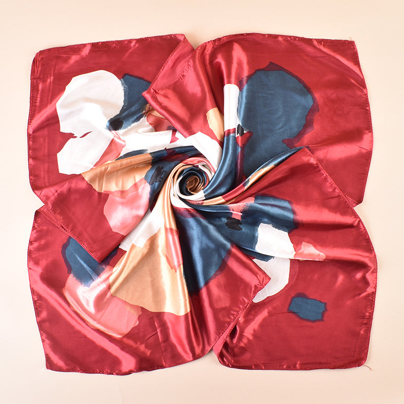 Spring new fashionable versatile large shawl simulation silk color graffiti printing silk scarf head scarf 90cm-color diced square scarf