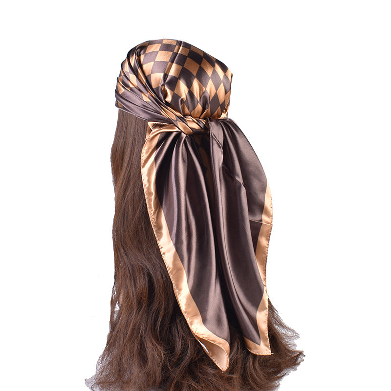 New European and American fashion four-color plaid pattern printing 90cm-color square towel, headscarf