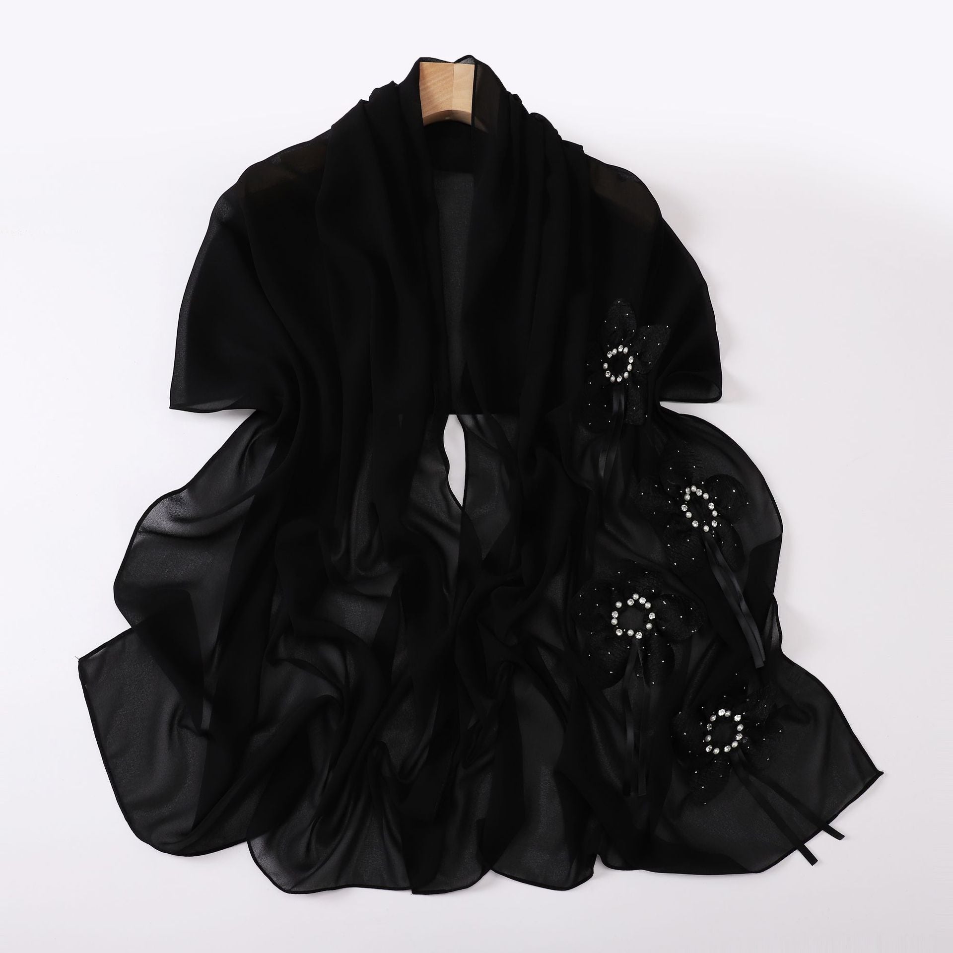 New Pearl Chiffon Handmade Sticky Flower Bead Nailed Drill Long Towel Yarn Middle East Malay Headscarf