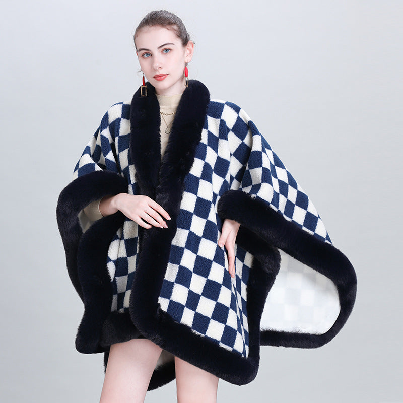 European and Korean autumn and winter fashion new scarf shawl thickened plaid fur collar cape shawl 0982 #