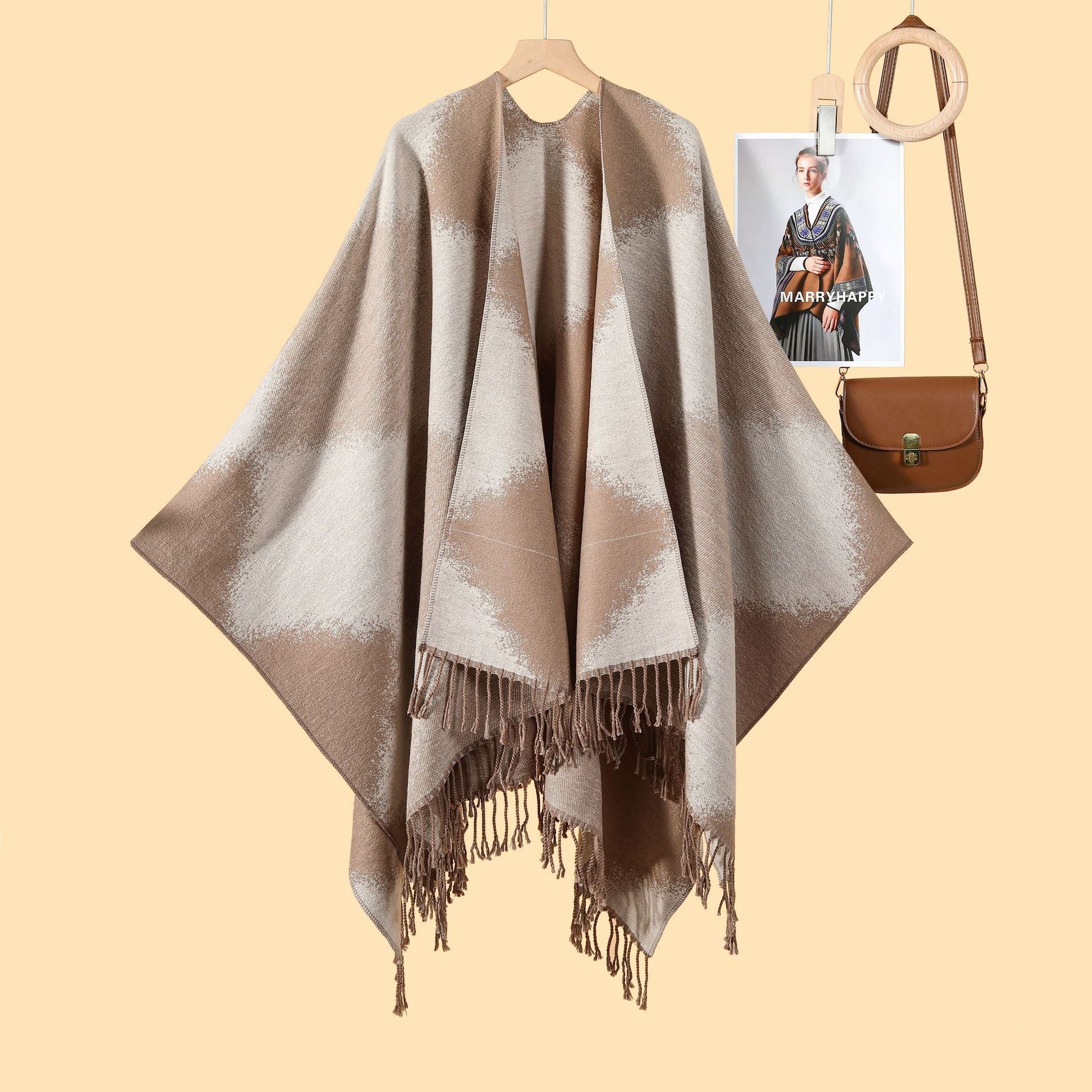 New product temperament simple tassel frame large shawl new Nepal travel out warm photo cardigan