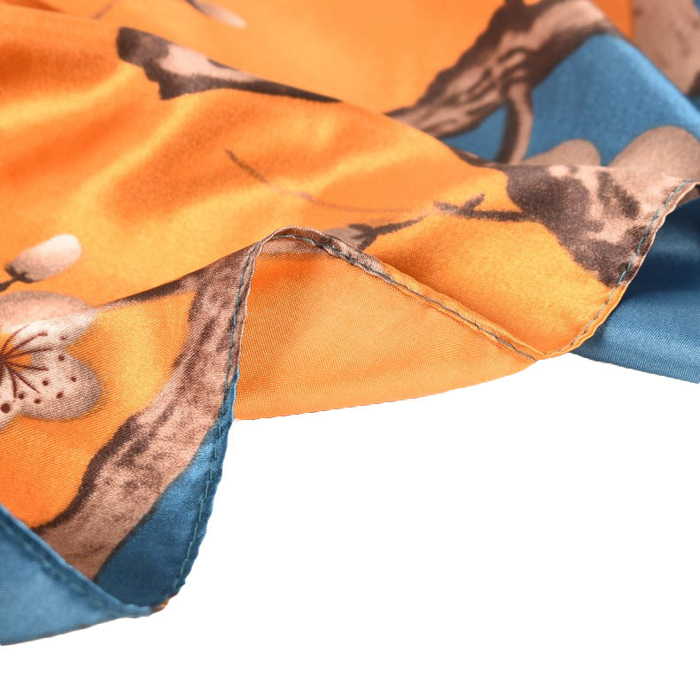 New sweet and fashionable plum blossom flower satin 90cm large square scarf women's silk scarf scarf