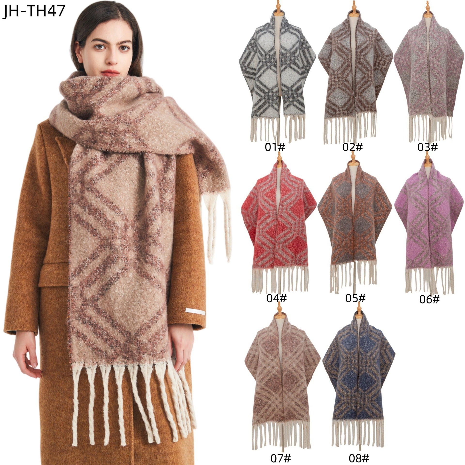 New European, American autumn and winter circle yarn imitation mohair large plaid jacquard scarf