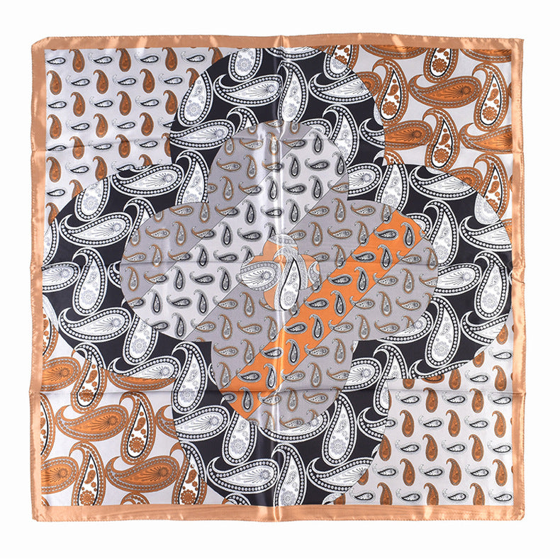 New French simple cashew flower pattern printing 90cm satin square scarf scarf silk scarf