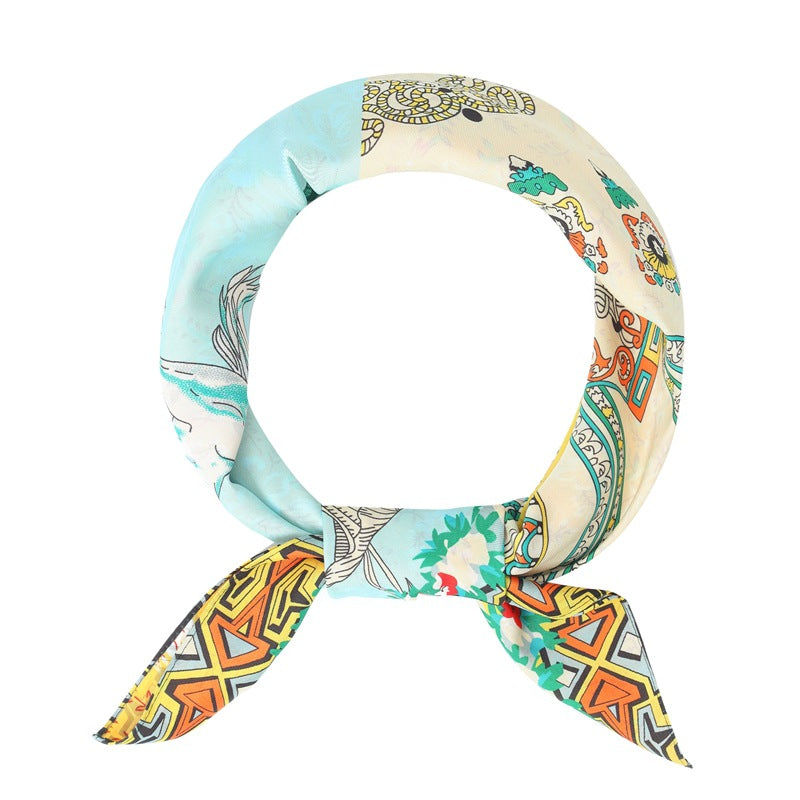 2025 new spring, summer and autumn thin headscarf double-sided printed silk scarf square scarf