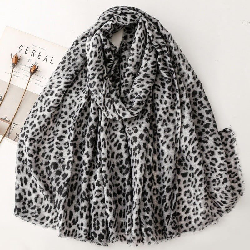 Cotton and linen feel scarf soft silk scarf leopard print burr print shawl