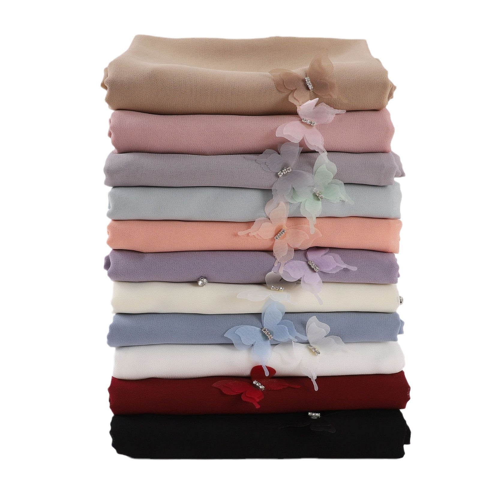 Pearl chiffon point drill butterfly nail drill long towel beautiful yarn Middle East Saudi Africa headscarf