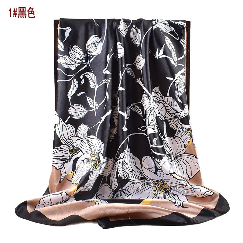 Spring new scarf thin imitation silk retro printing light luxury silk scarf 90 color diced high-end square scarf