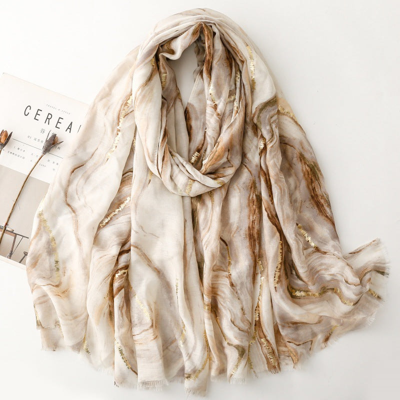 Spring and summer cotton and linen feel scarf bronzing Hexi corridor corrugated burr silk scarf warm shawl