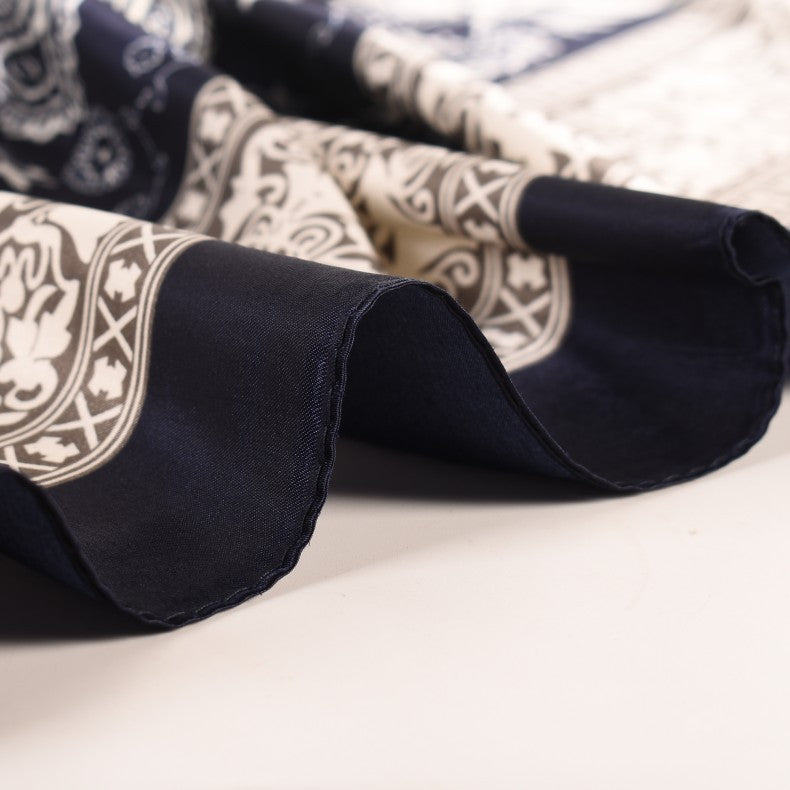 Spring and Autumn New 90cm Printed Satin Large Square Scarf Two-Color Cashew Nut Women's Fashion Scarf Silk Scarf Headscarf Shawl